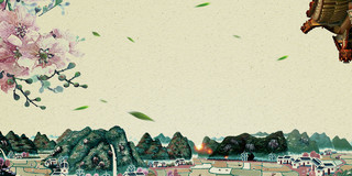 中国风手绘插画民俗文化节彩绘背景模板